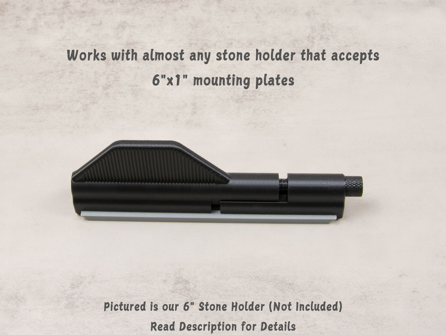 Lapping film blanks shown in stone holder compatible with most sharpening systems