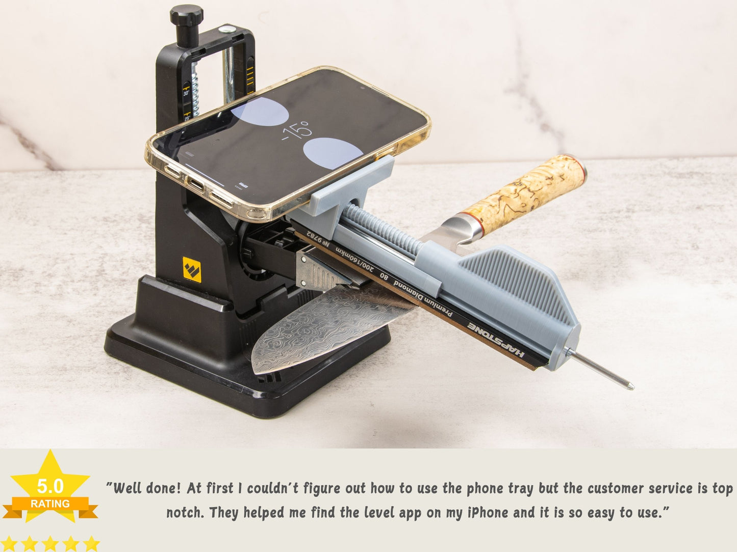 Stone holder for Work Sharp Precision Adjust with customer review overlay