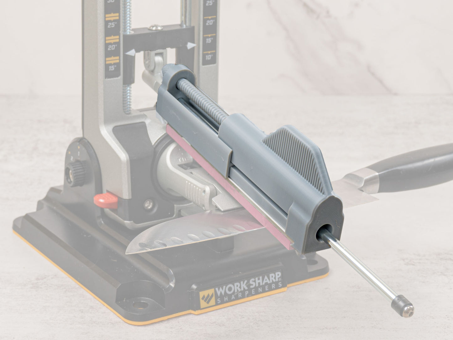 Stone holder installed on Work Sharp Professional Precision Adjust sharpener