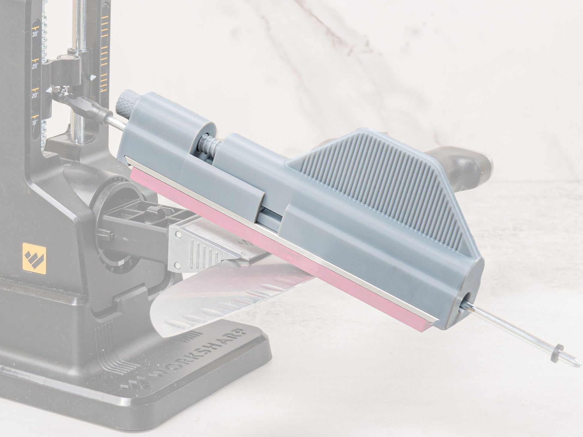 6-inch stone holder installed on Work Sharp Precision Adjust knife sharpener