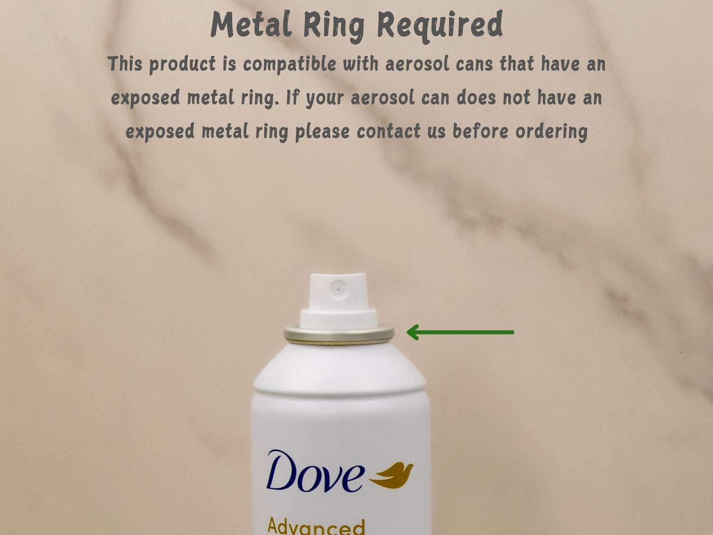 Close-up of aerosol can with exposed metal ring – compatible only with cans that have this ring