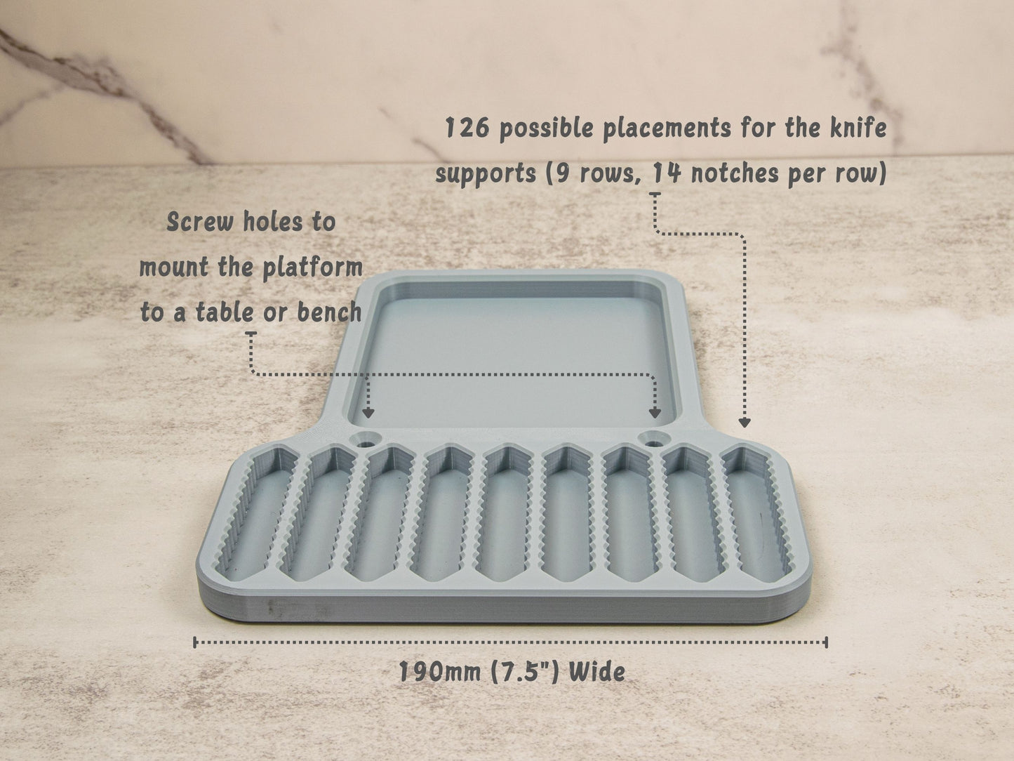 Front view of platform for Work Sharp Precision Adjust showing knife in sharpening position with supports.