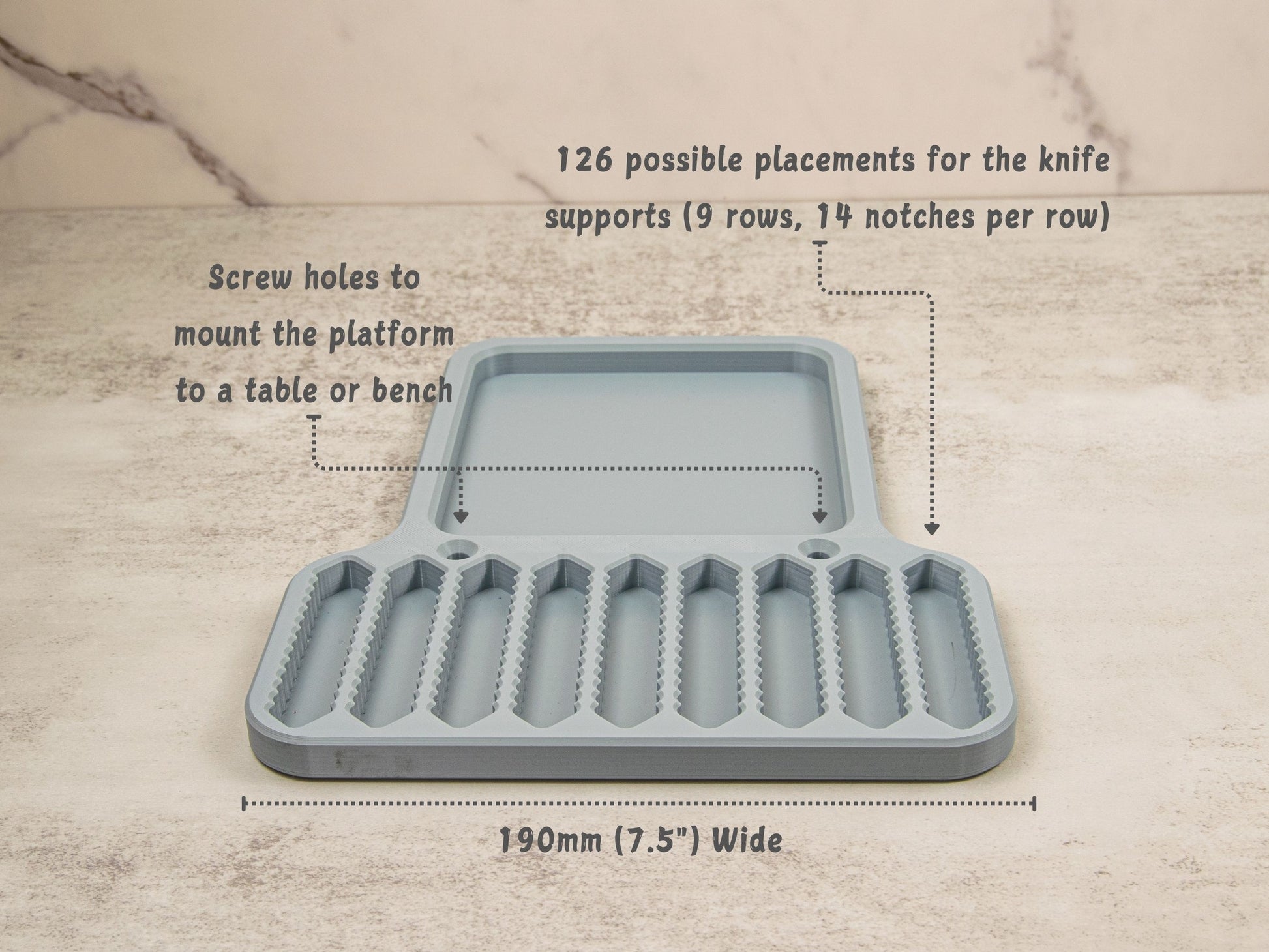 Front view of platform for Work Sharp Precision Adjust showing knife in sharpening position with supports.