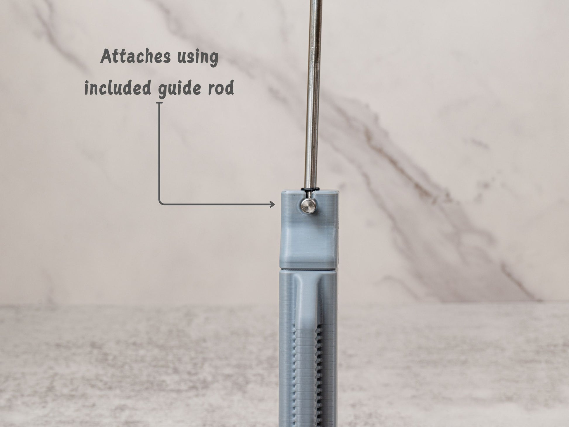 Universal Stone Holder attaches directly to the included Sharpal 202H guide rod, allowing the holder to work with the existing sharpening system without replacing the rod.