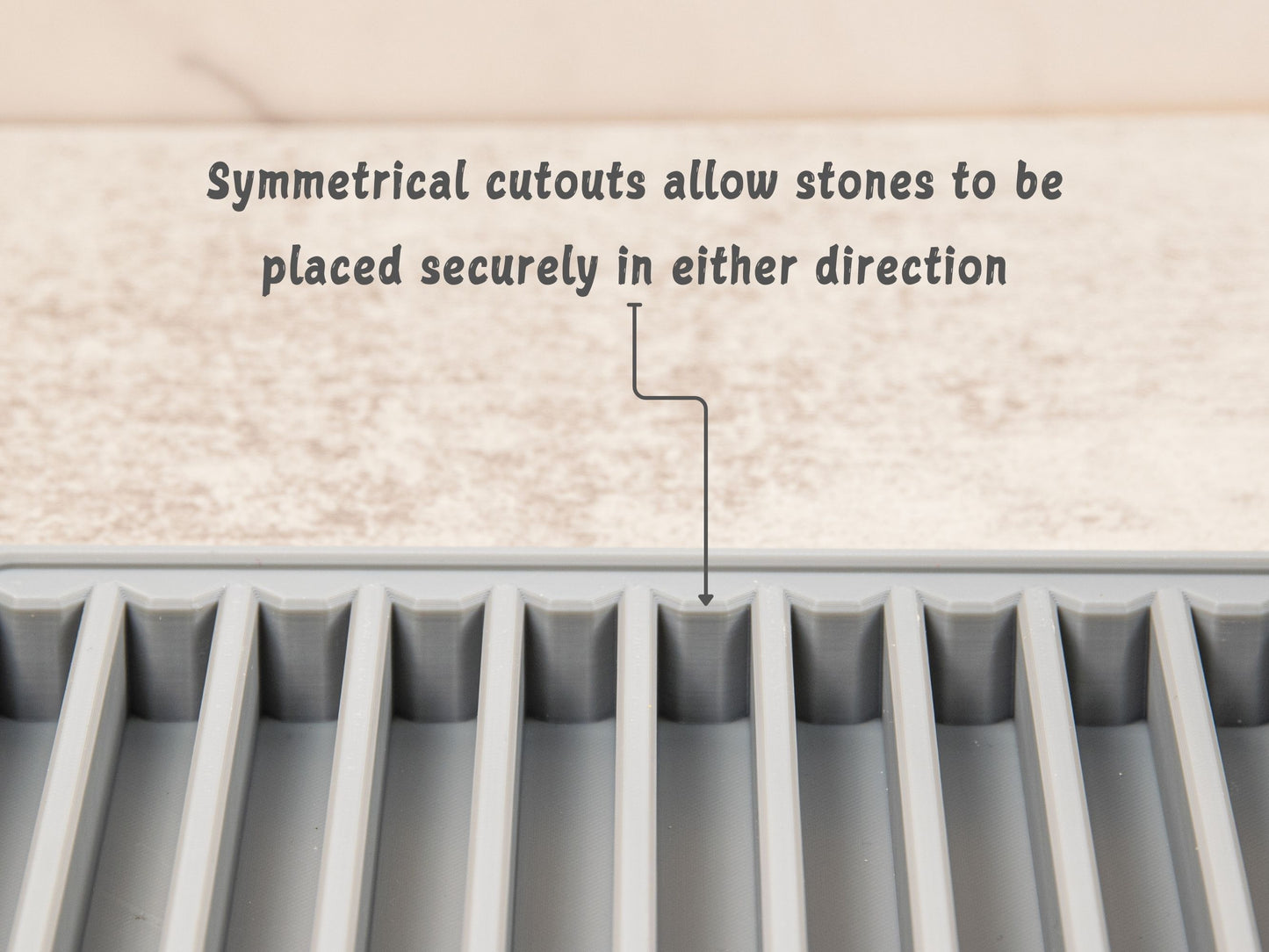 Close-up of the sharpening case’s symmetrical cutouts, showing how stones can be securely placed in either direction.