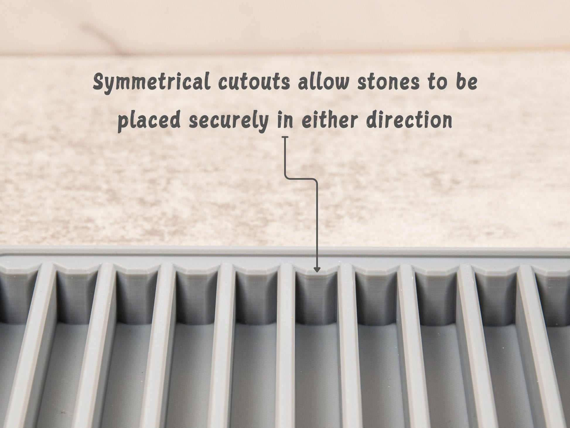 Close-up of the sharpening case’s symmetrical cutouts, showing how stones can be securely placed in either direction.