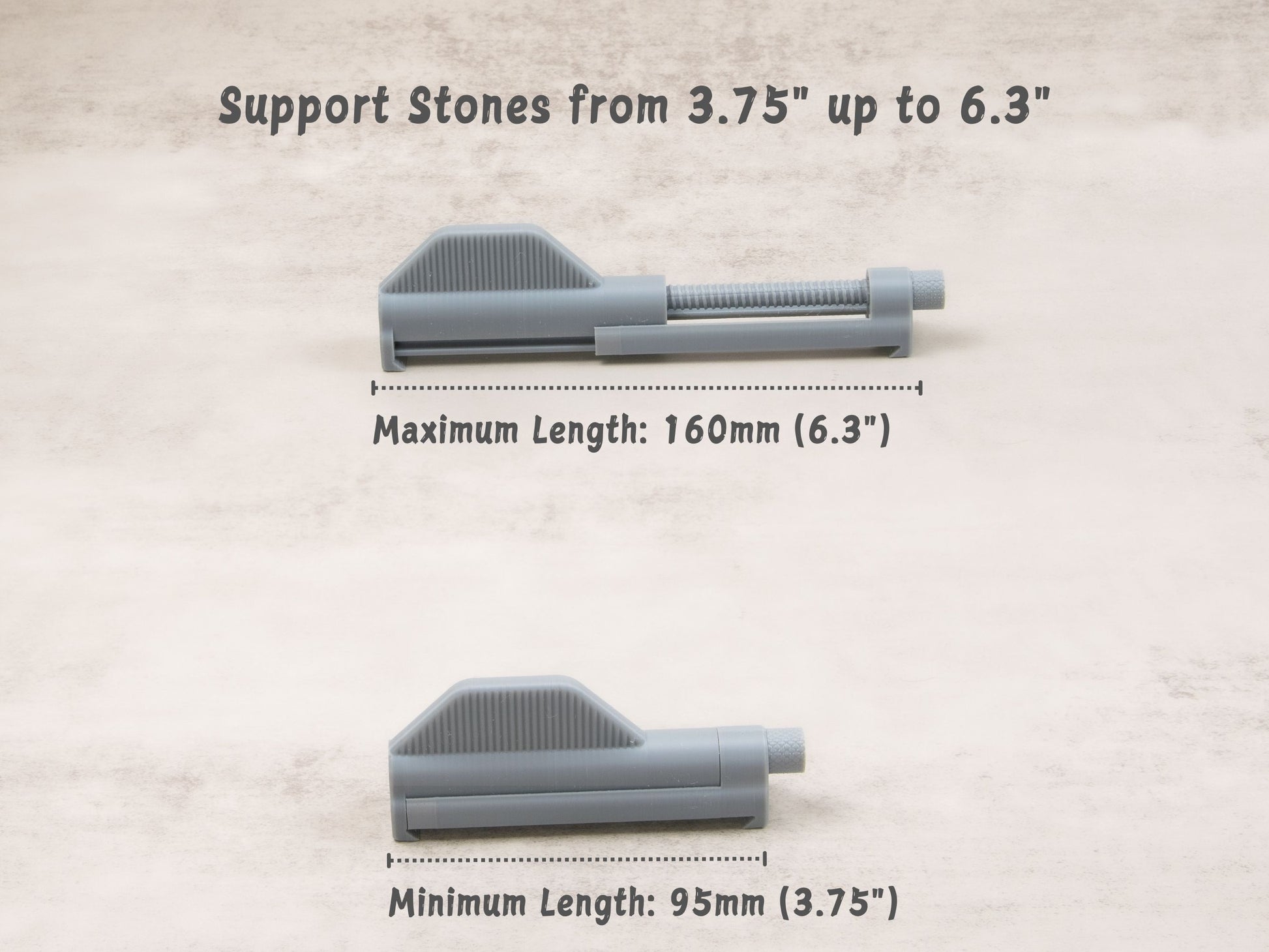 Adjustable stone holder fits sharpening stones from 3.75" to 6.3" long